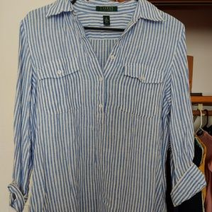 Blue and white striped button down